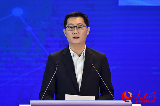 騰訊公司董事會主席兼首席執行官馬化騰致辭。攝影：人民網記者翁奇羽